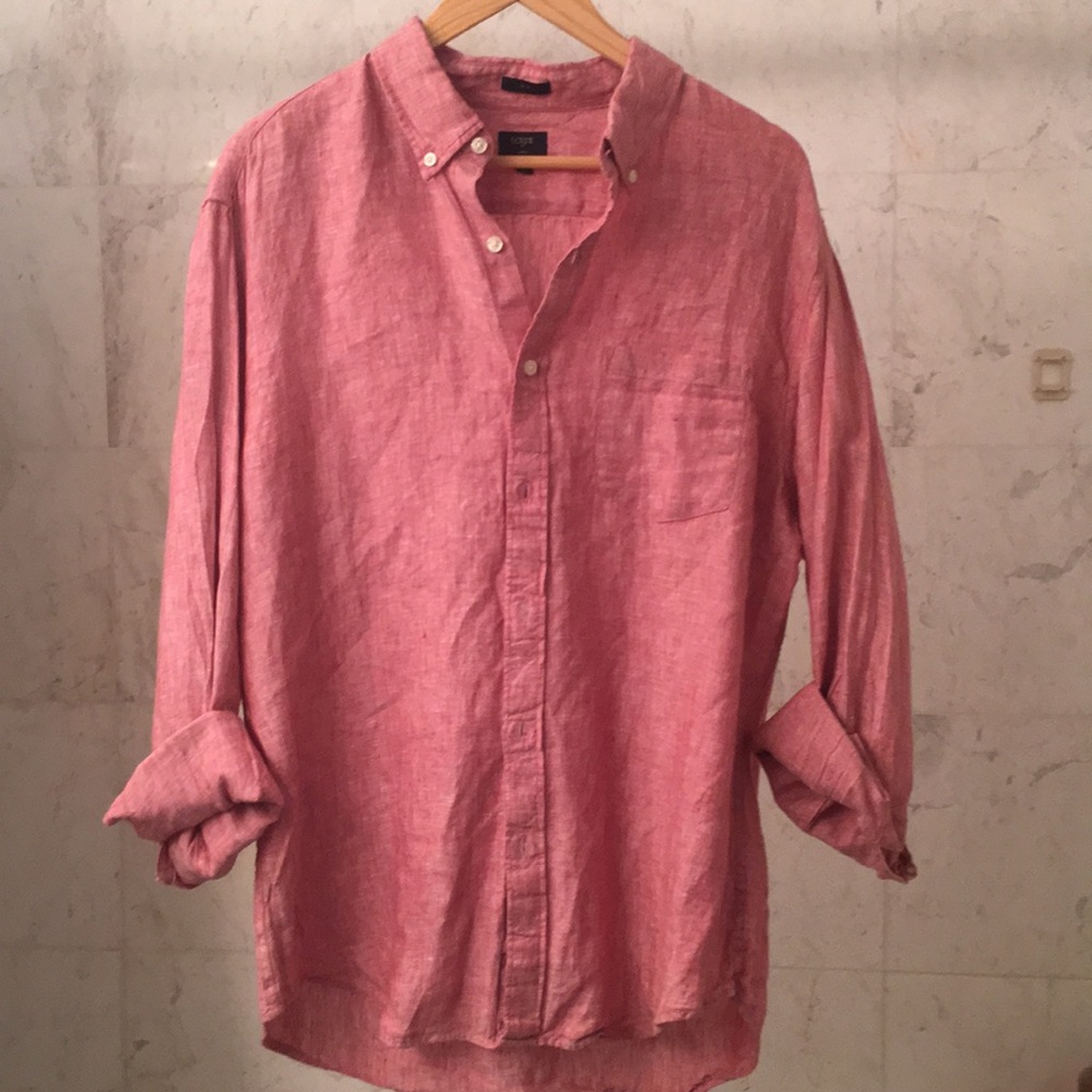 J Crew Salmon Linen Shirt